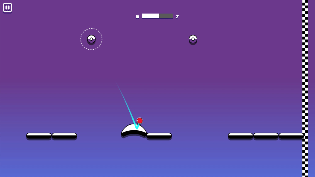 Red Stickman Hook character bouncing from a curved platform toward the finish