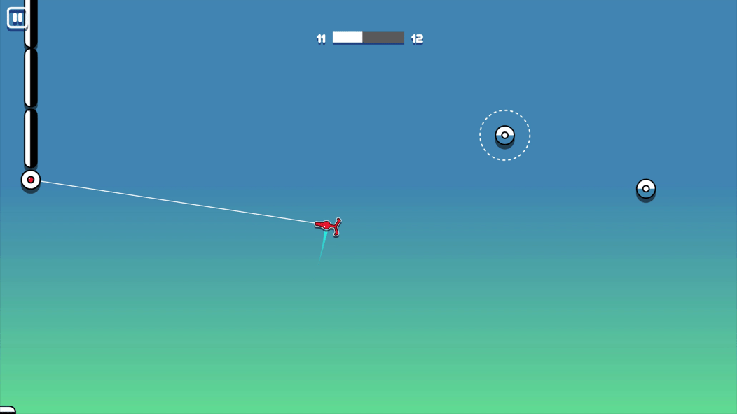 Red Stickman Hook character swinging from a hook toward the next anchor point