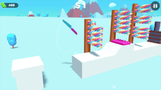 Slice Master gameplay showing a knife near rows of twisted colourful candy
